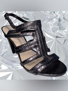 Franco Sarto Abby Strappy 3.5” Heels Pewter Metallic Dressy Night Out Sexy 6M